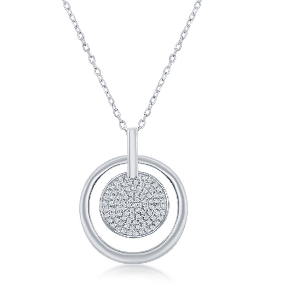 Sterling Silver Micro Pave Disc Open Circle Necklace Necklaces