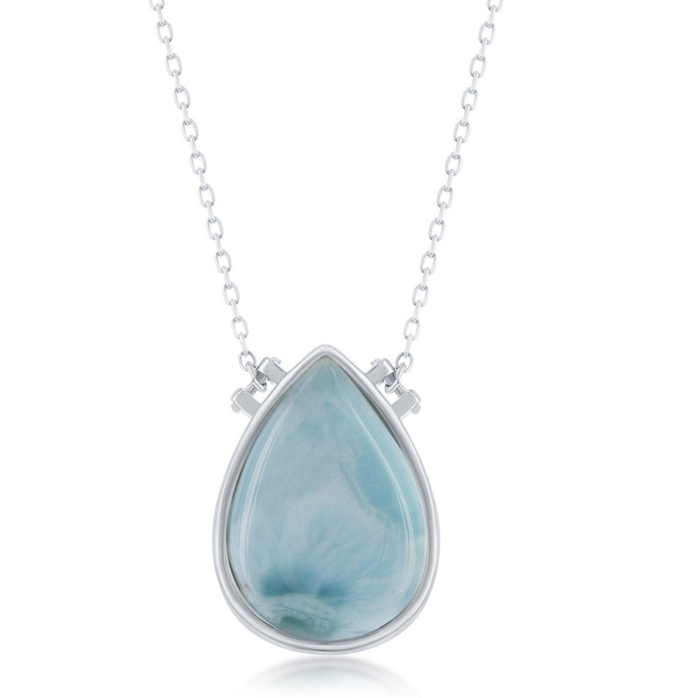 Sterling Silver Pear-Shaped Larimar Necklace Necklaces