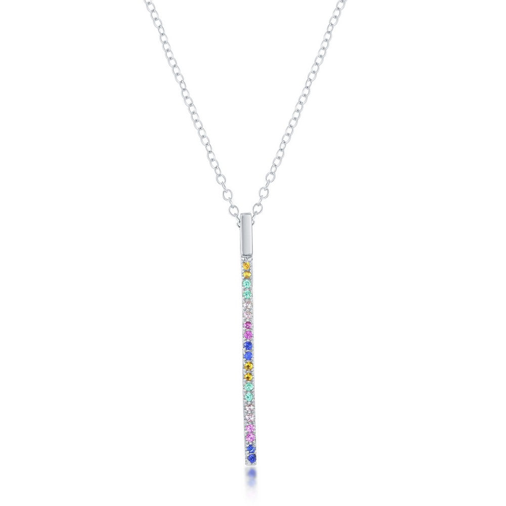 Sterling Silver Rainbow CZ Vertical Bar Necklace Necklaces