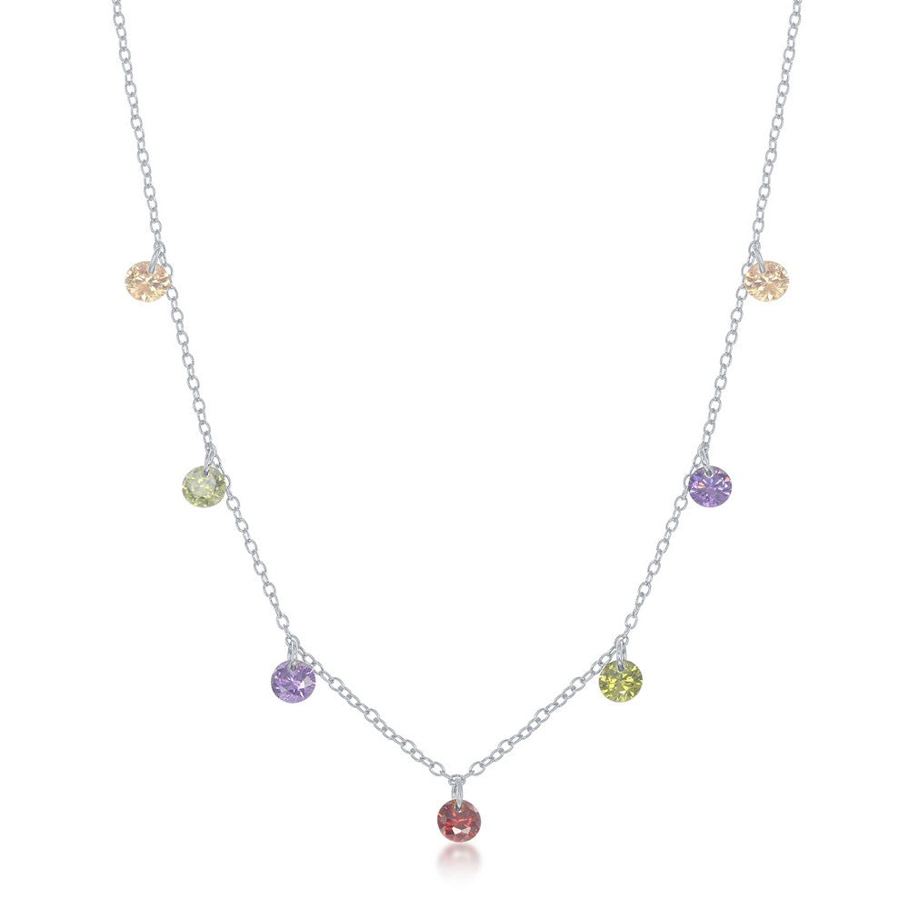 Sterling Silver Dangling Rainbow CZ Necklace Necklaces