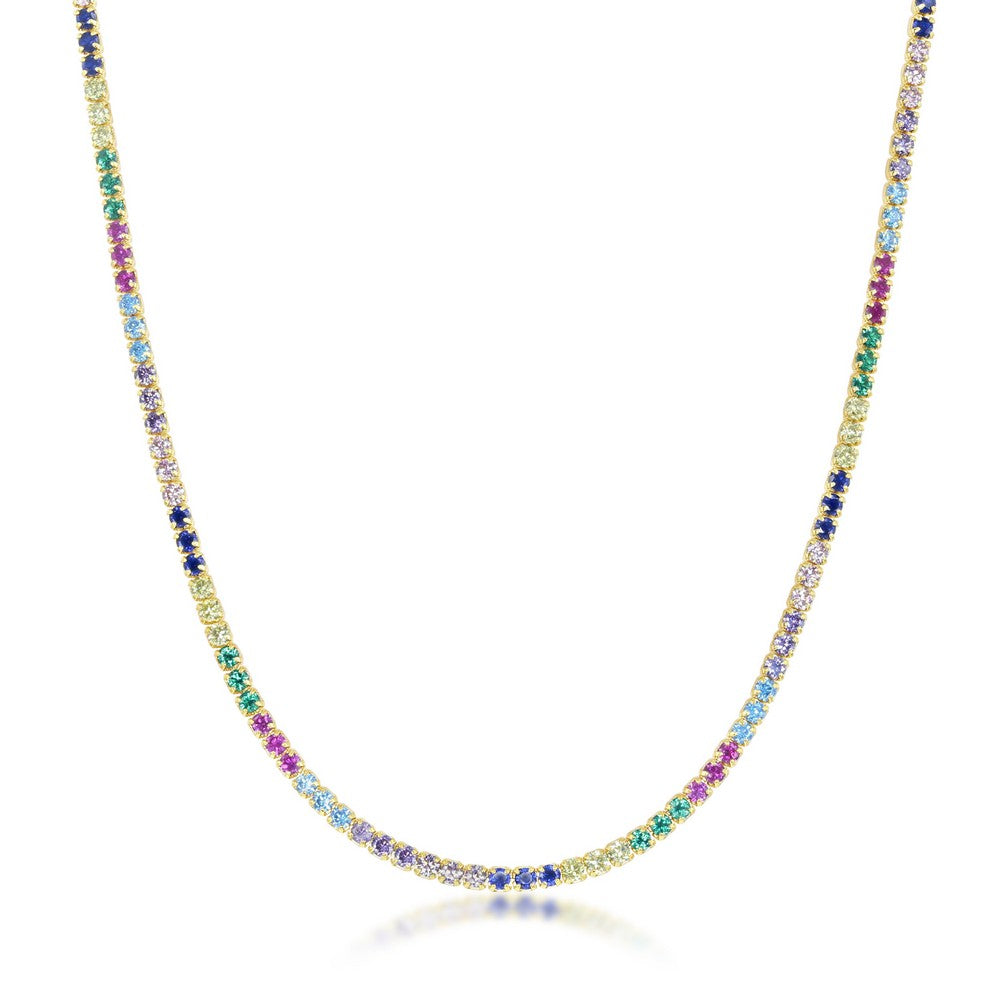 Sterling Silver Rainbow CZ Choker - Gold Plated Necklaces