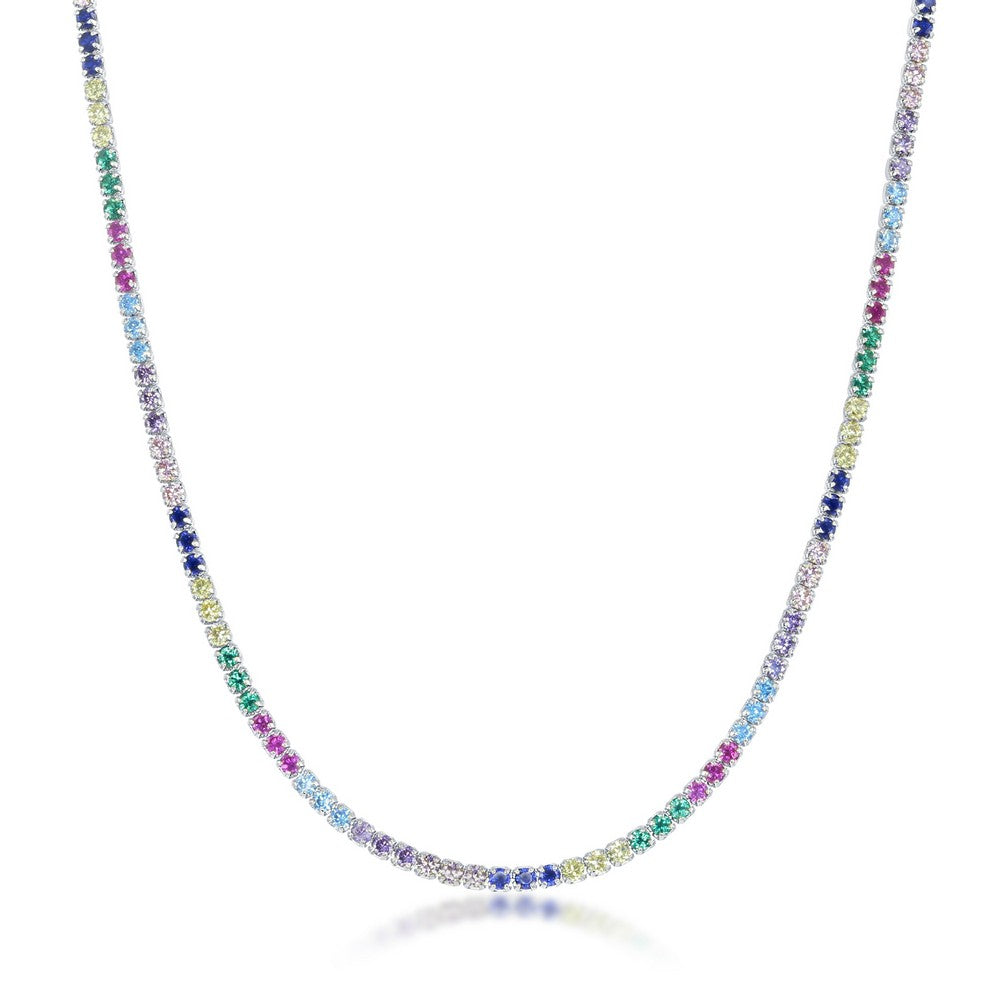 Sterling Silver Rainbow CZ Choker Necklaces