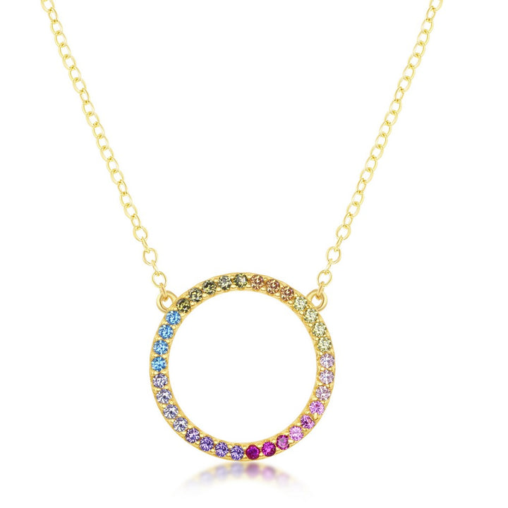 Sterling Silver Rainbow CZ Circle of Life Necklace - Gold Plated Necklaces