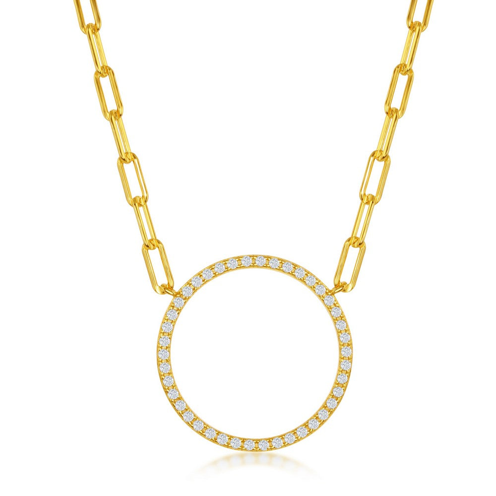 Sterling Silver CZ Circle of Life Paperclip Necklace - Gold Plated Necklaces