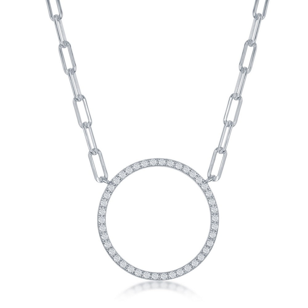 Sterling Silver CZ Circle of Life Paperclip Necklace Necklaces