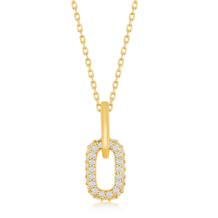 Sterling Silver Micro Pave CZ Paperclip Necklace - Gold Plated Necklaces