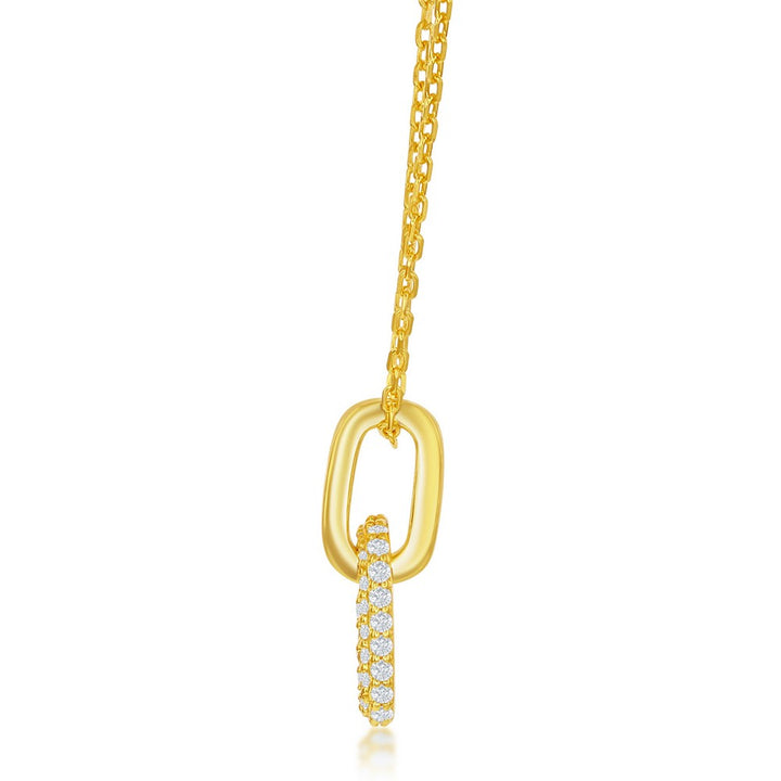 Sterling Silver Micro Pave CZ Paperclip Necklace - Gold Plated Necklaces