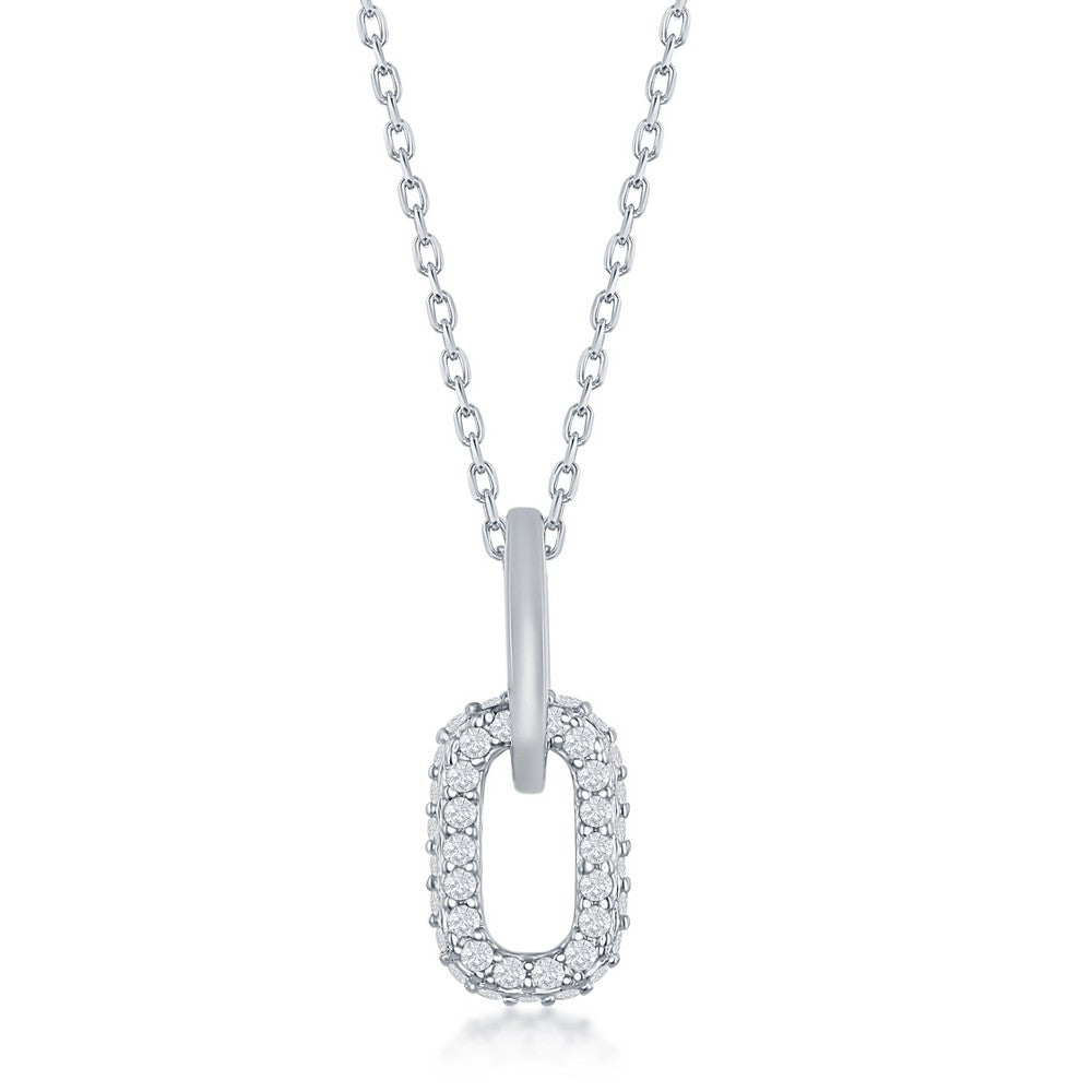 Sterling Silver Micro Pave CZ Paperclip Necklace Necklaces