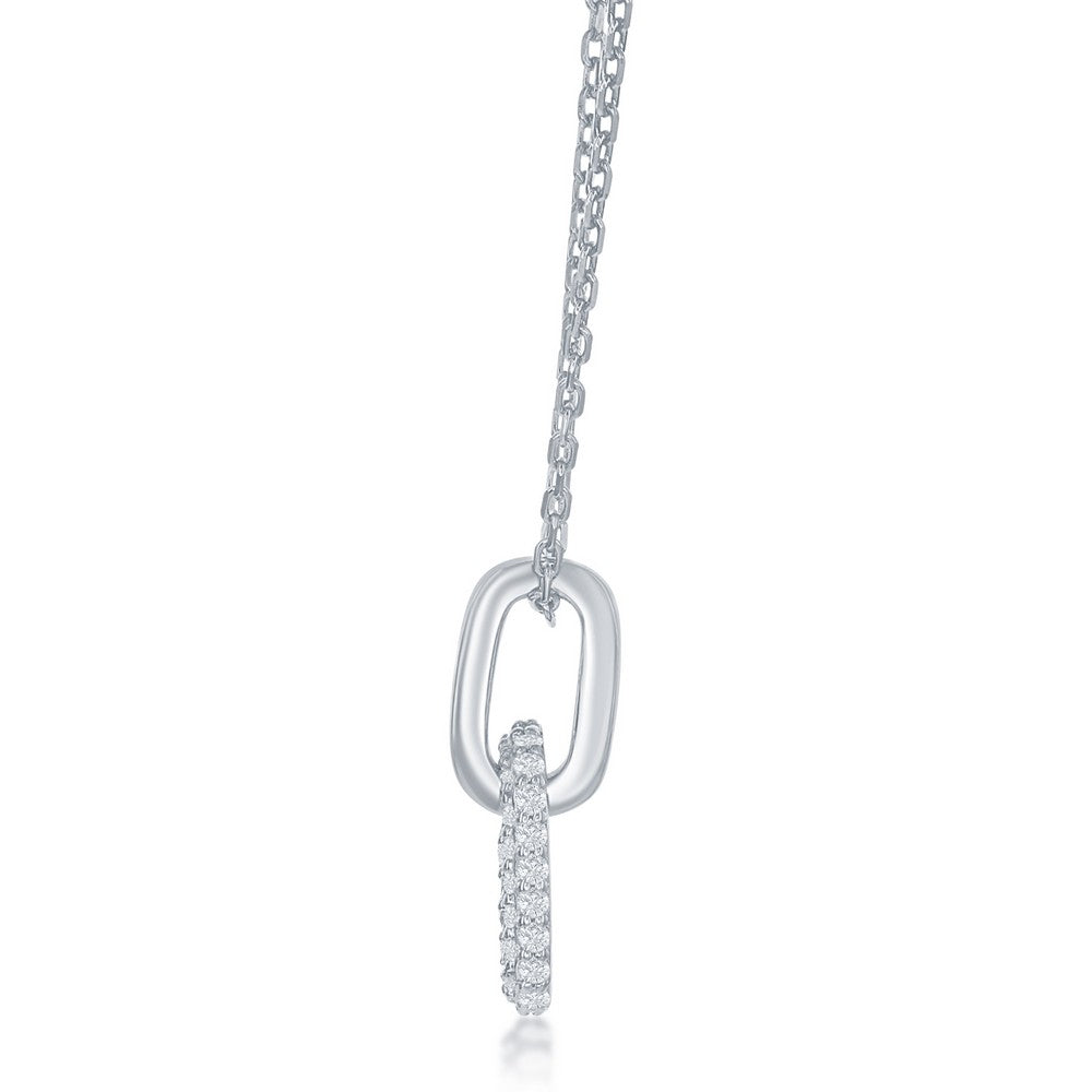 Sterling Silver Micro Pave CZ Paperclip Necklace Necklaces