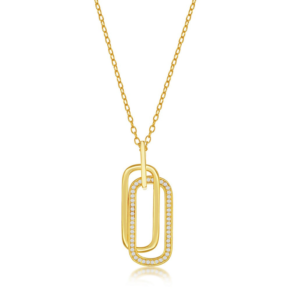 Sterling Silver Double Oval CZ Necklace - Gold Plated Necklaces