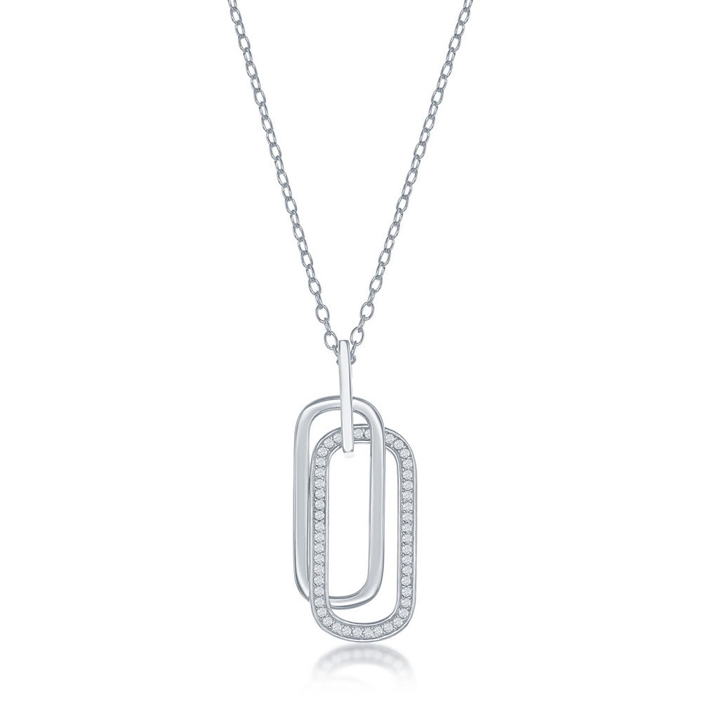 Sterling Silver Double Oval CZ Necklace Necklaces