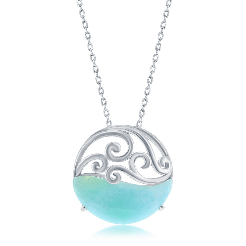 Sterling Silver Round Larimar Waves Necklace Necklaces