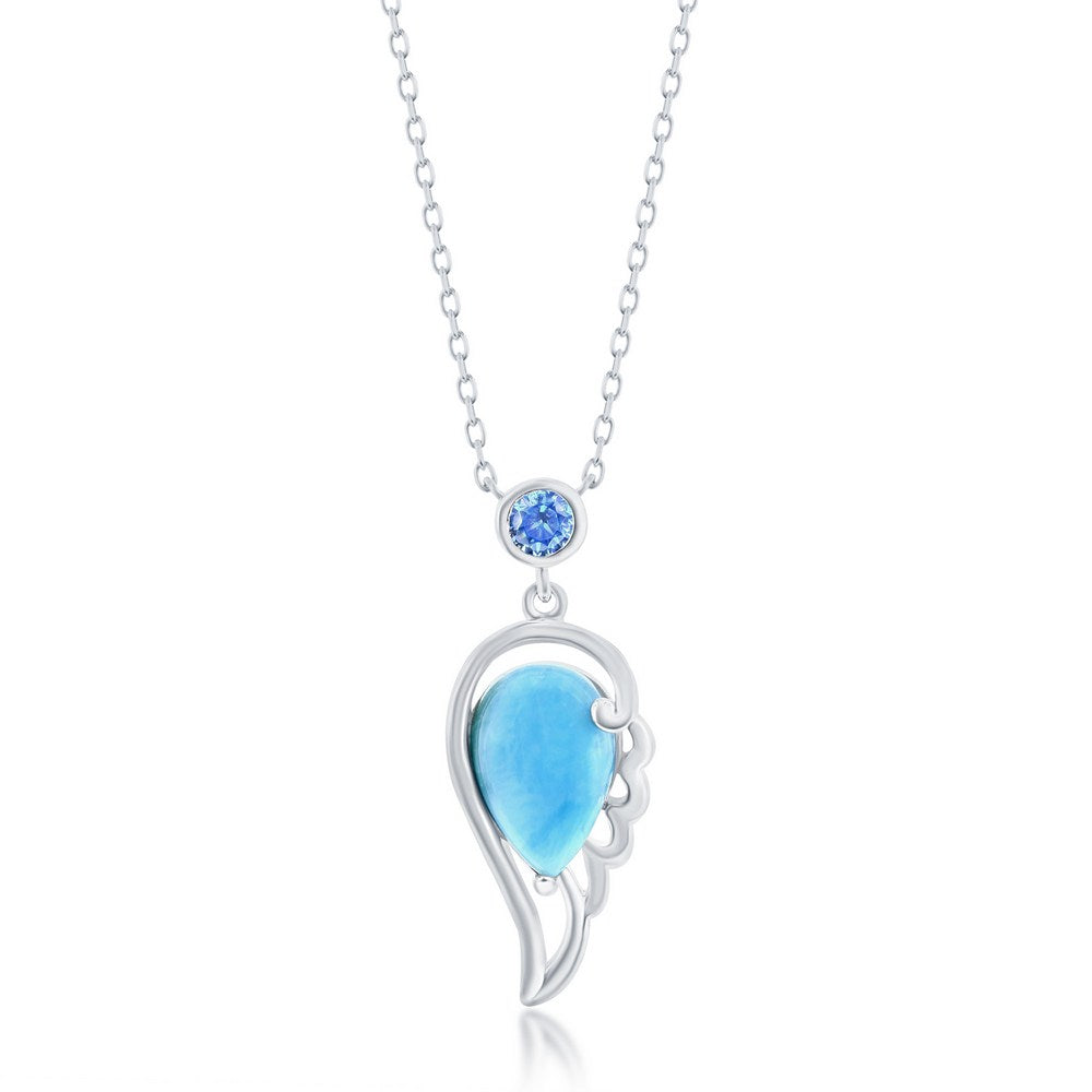 Sterling Silver Larimar Angel Wing & Aqua CZ Necklace Necklaces