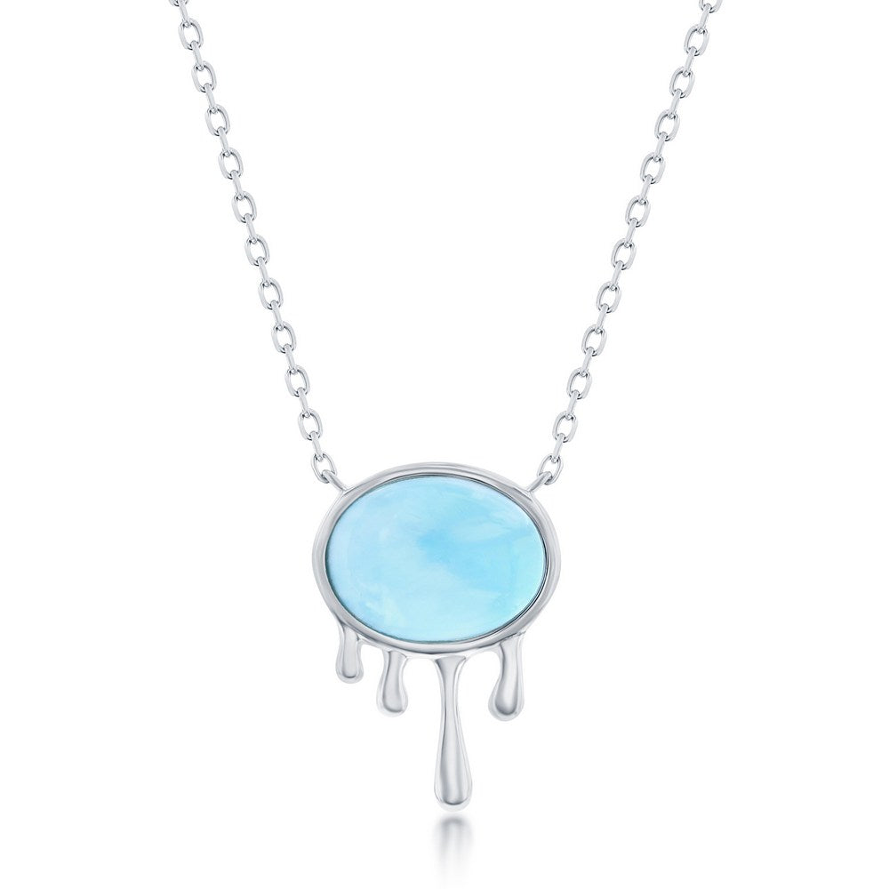 Sterling Silver Oval Larimar, Dripping Design Necklace Necklaces