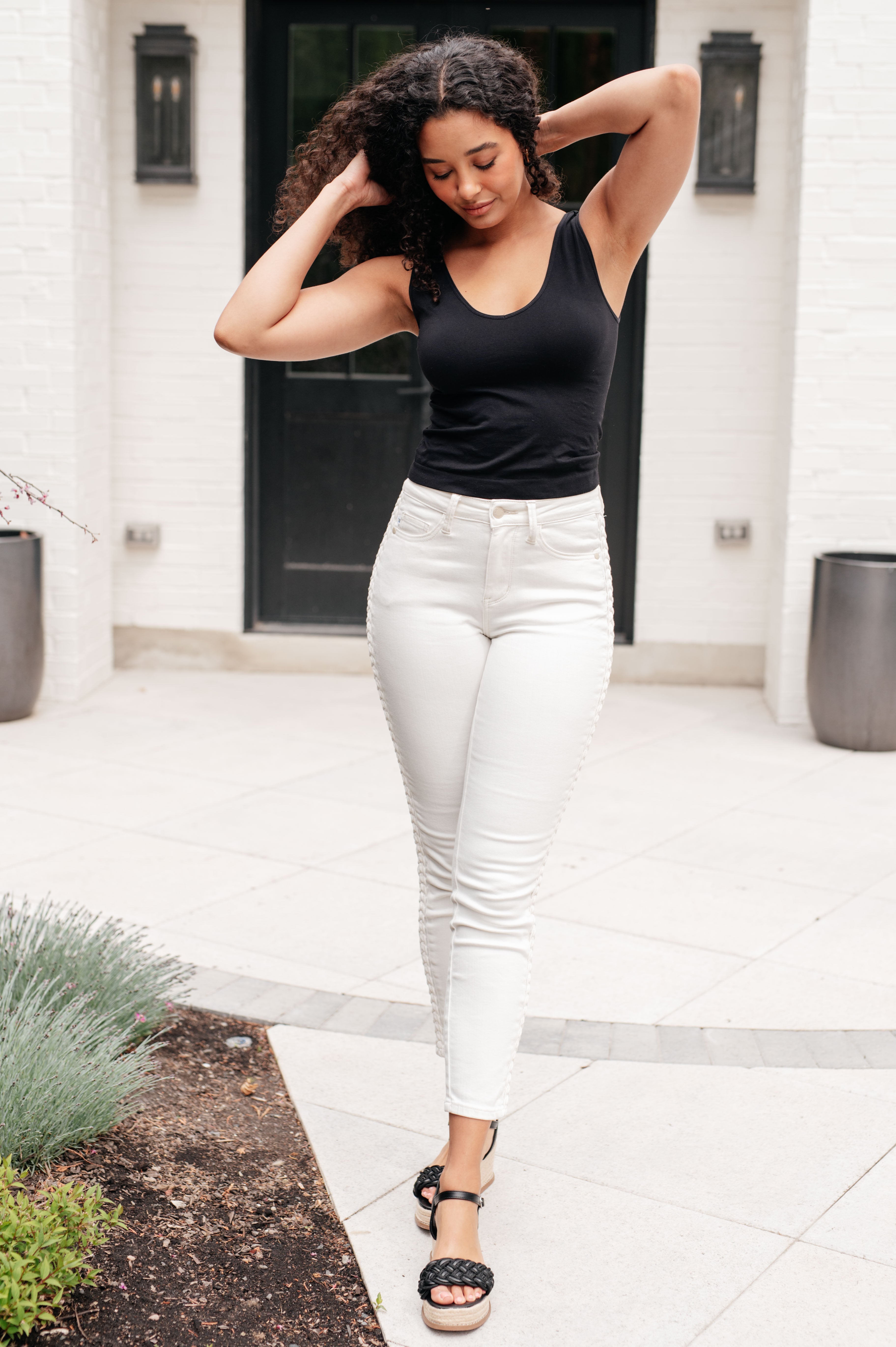 Full Size Mid Rise Braided Side Seam Relaxed Jeans | Jeans Daverri Fashions