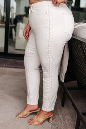 Full Size Mid Rise Braided Side Seam Relaxed Jeans | Jeans Daverri Fashions