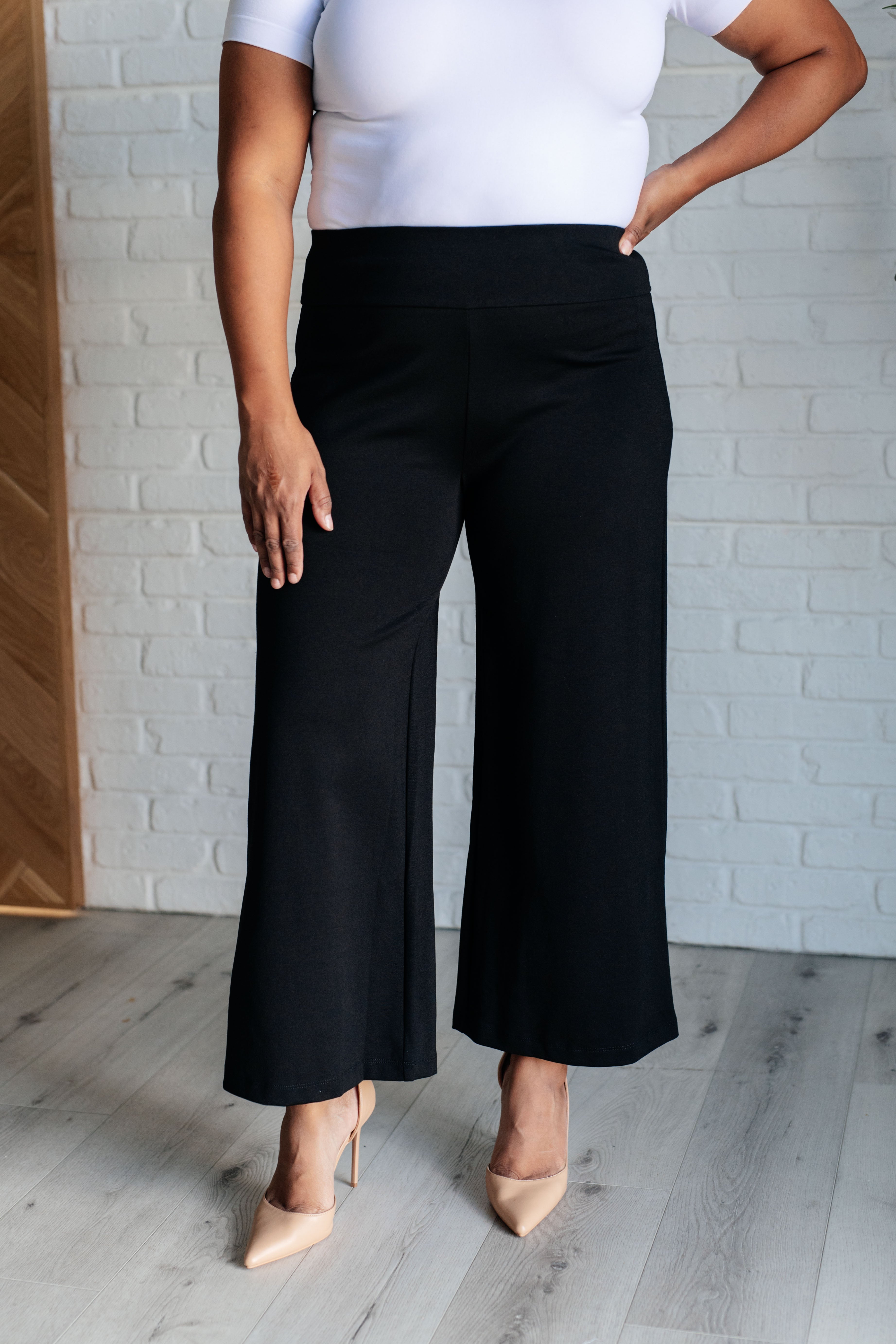 Magic Wide Leg Crop Pants in Black Bottoms