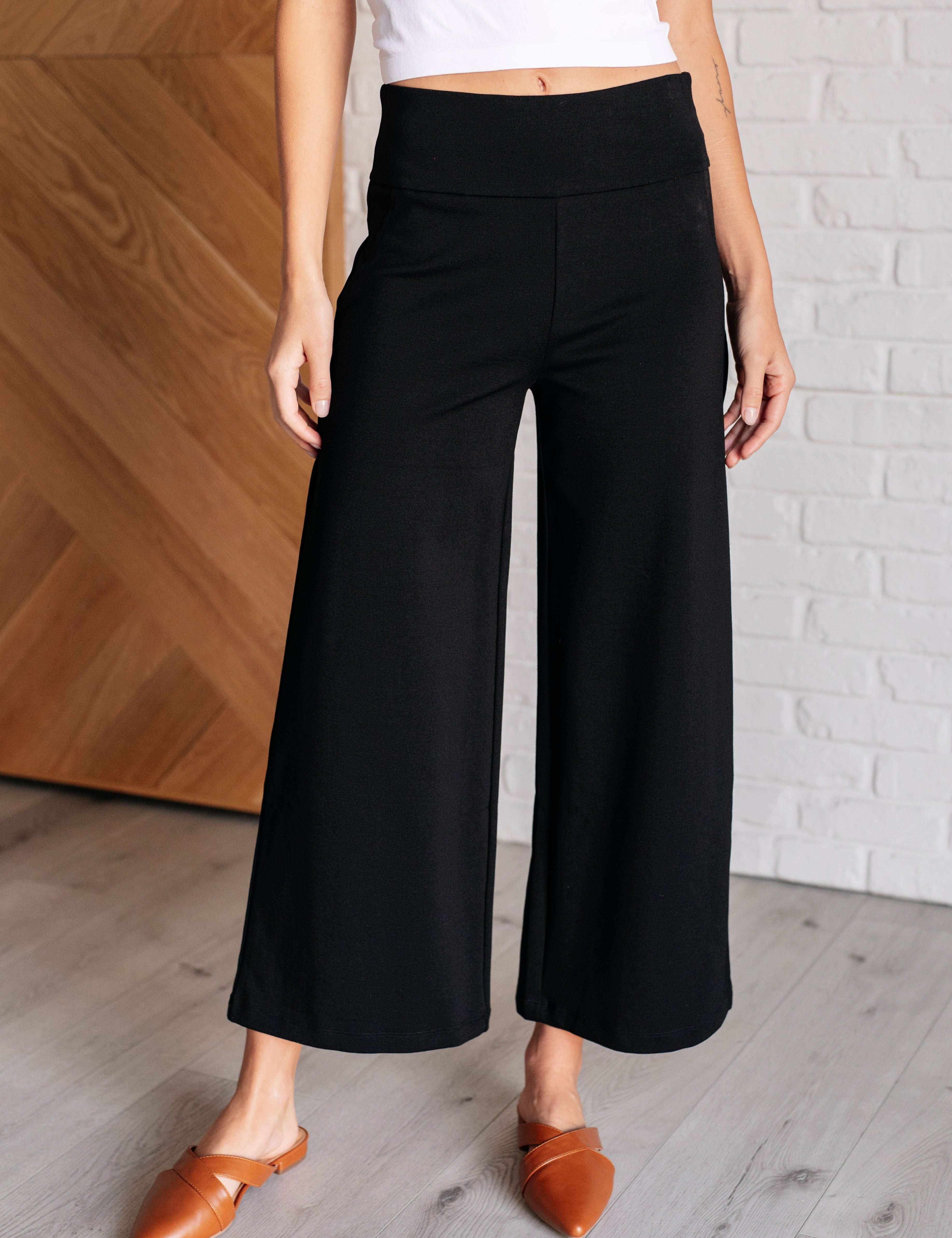 Magic Wide Leg Crop Pants in Black Bottoms