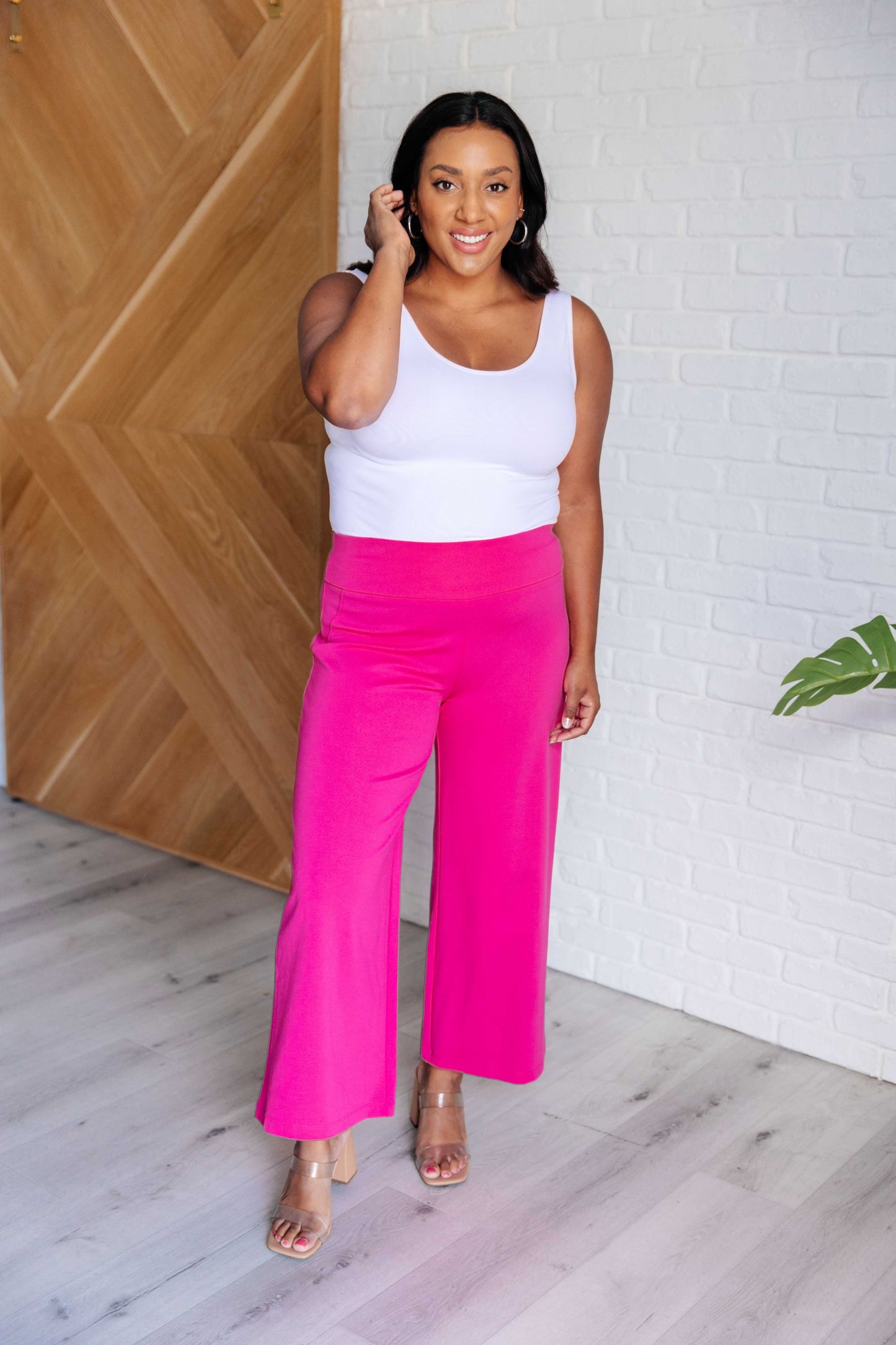 Magic Wide Leg Crop Pants in Hot Pink Pants