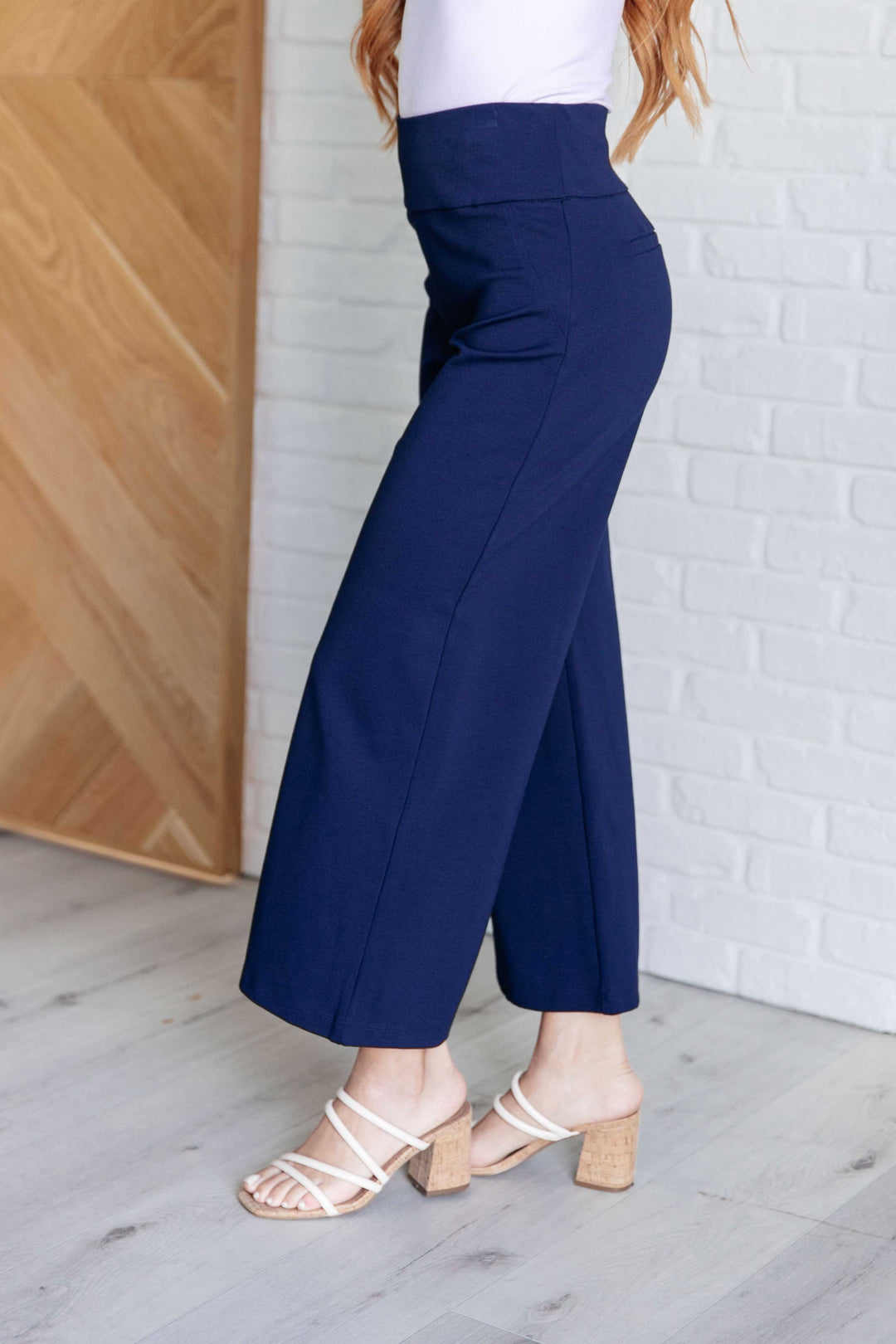 Magic Wide Leg Crop Pants in Navy Bottoms