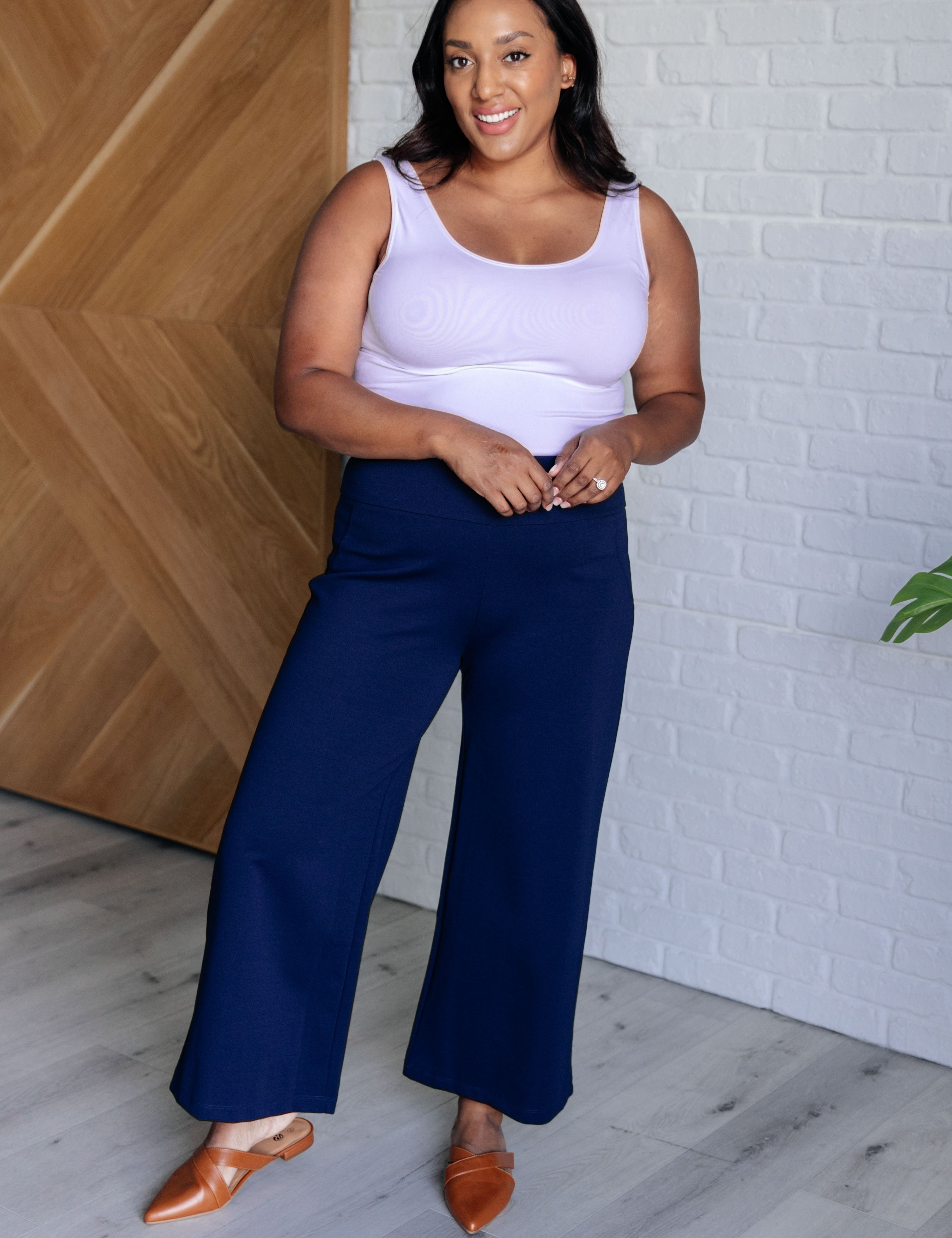 Magic Wide Leg Crop Pants in Navy Bottoms