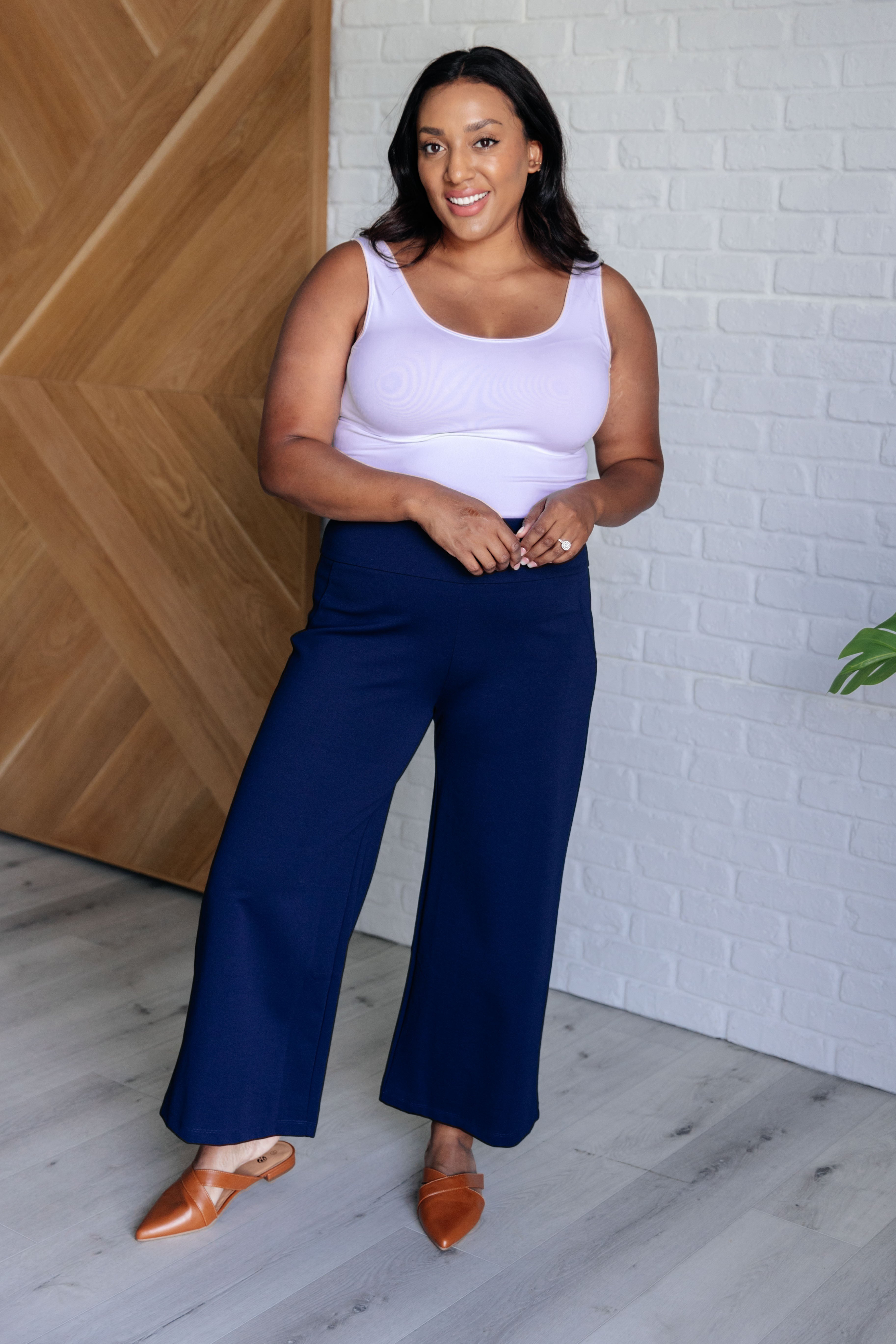 Magic Wide Leg Crop Pants in Navy Bottoms