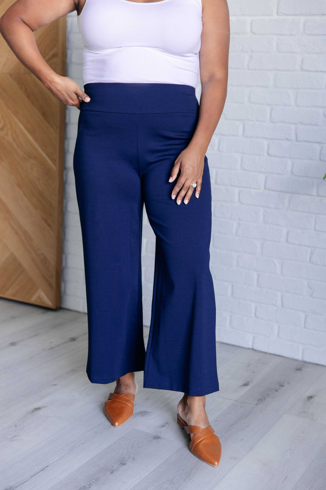 Magic Wide Leg Crop Pants in Navy Bottoms