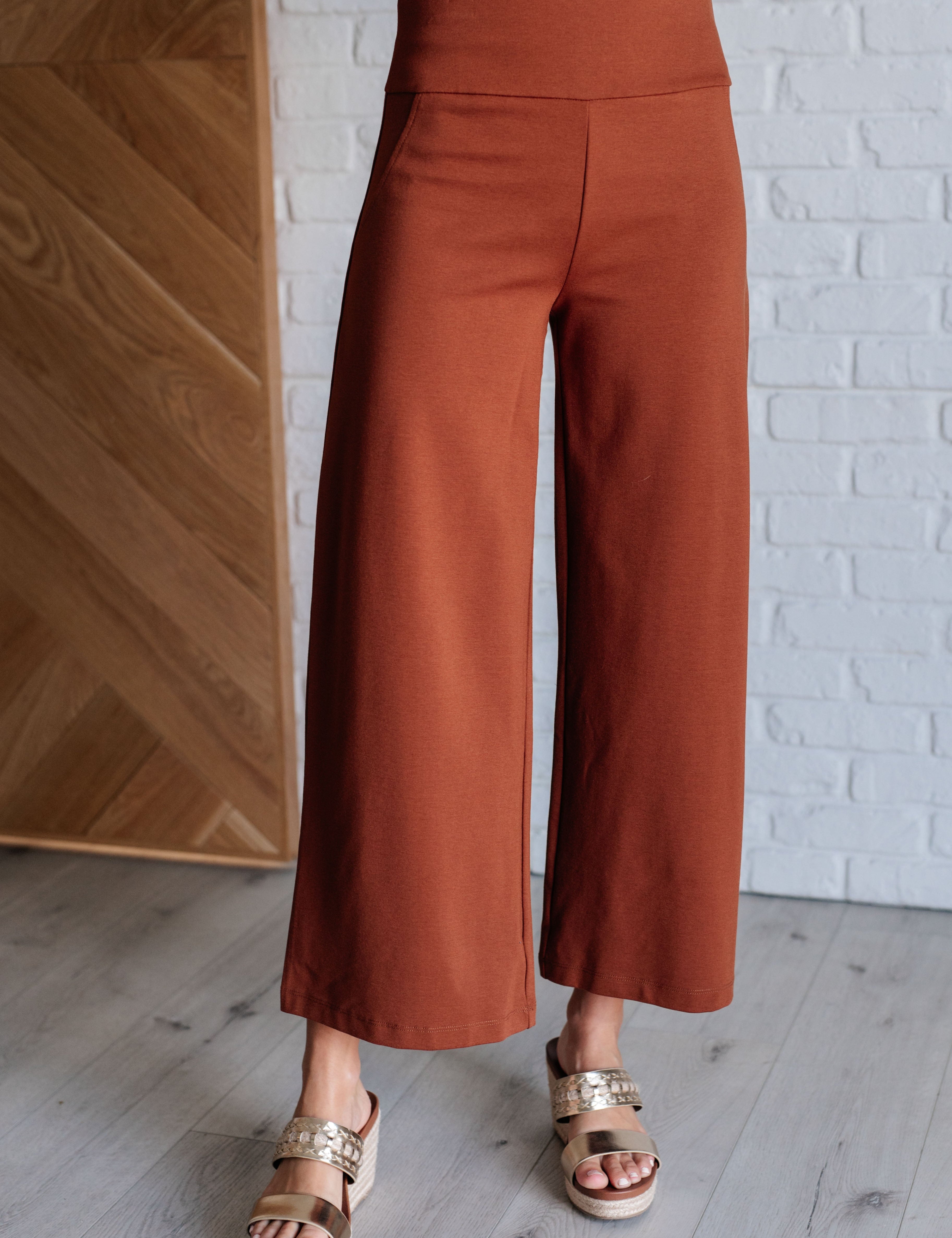 Magic Wide Leg Crop Pants in Rust Bottoms