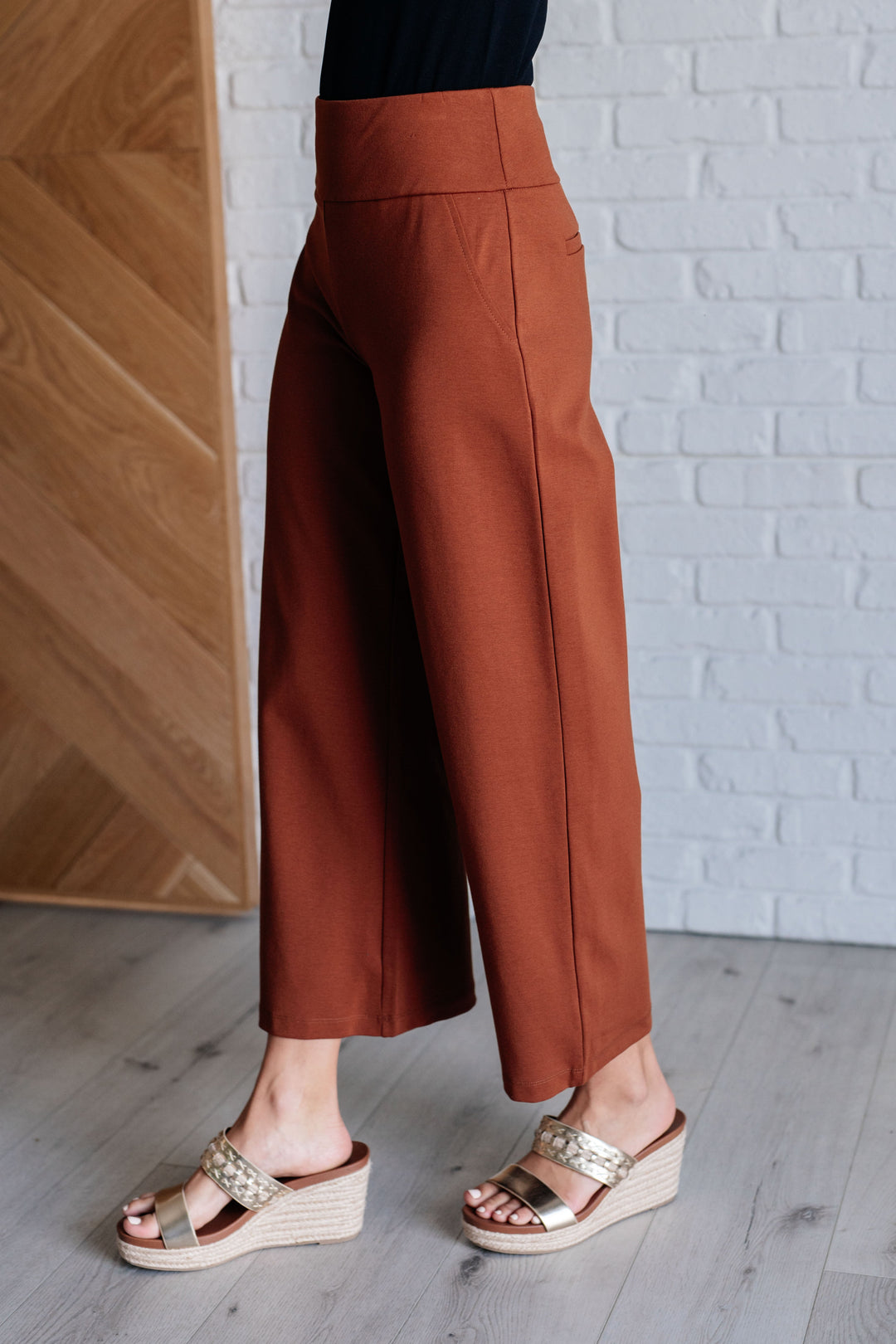 Magic Wide Leg Crop Pants in Rust Bottoms