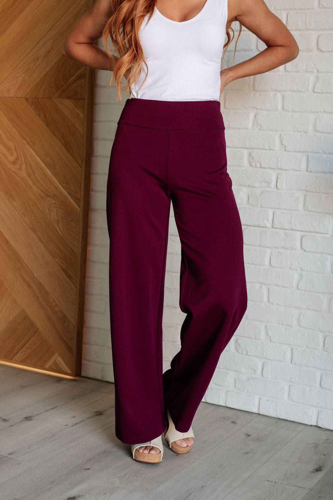 Magic Wide Leg Pants in Wine Bottoms