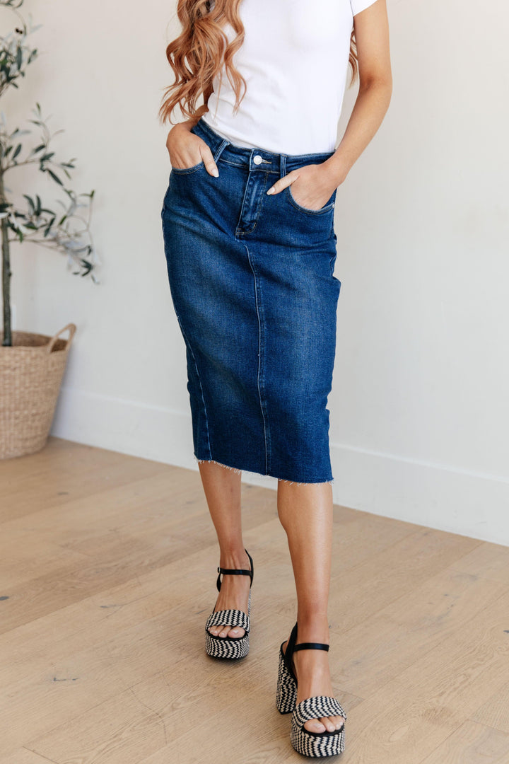 Judy Blue High Rise Denim Midi Skirt Skirts