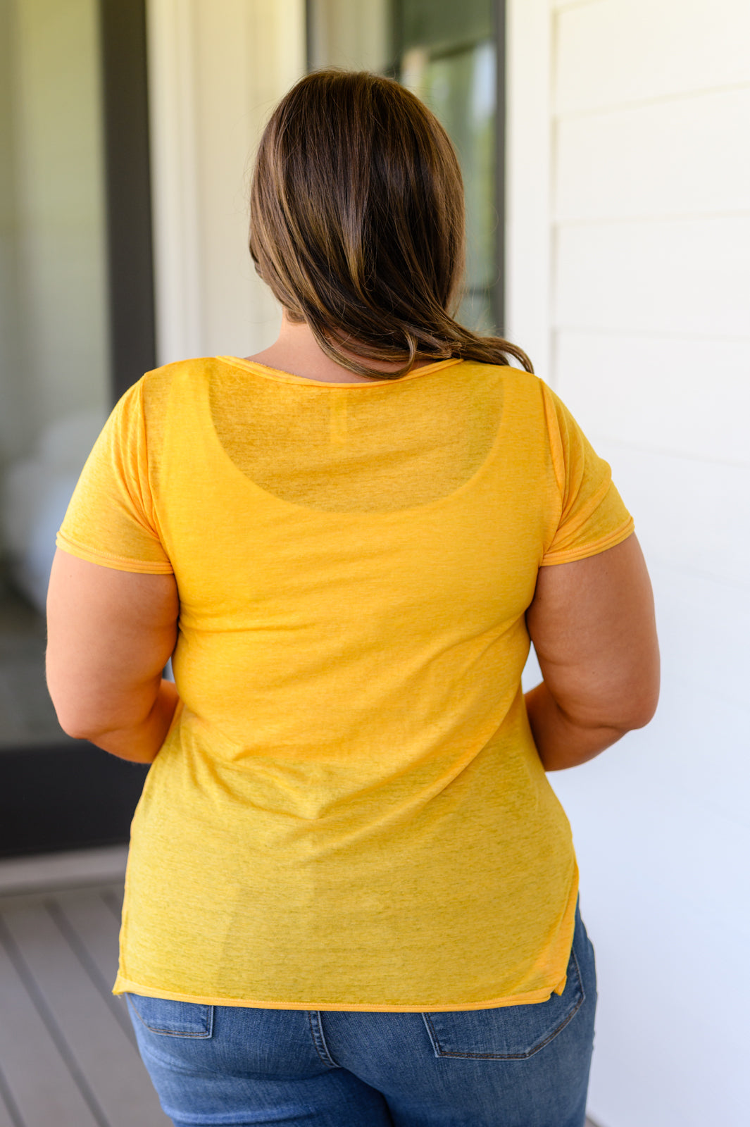 Melange Burnout V-Neck T-Shirt in Yellow Gold Tops