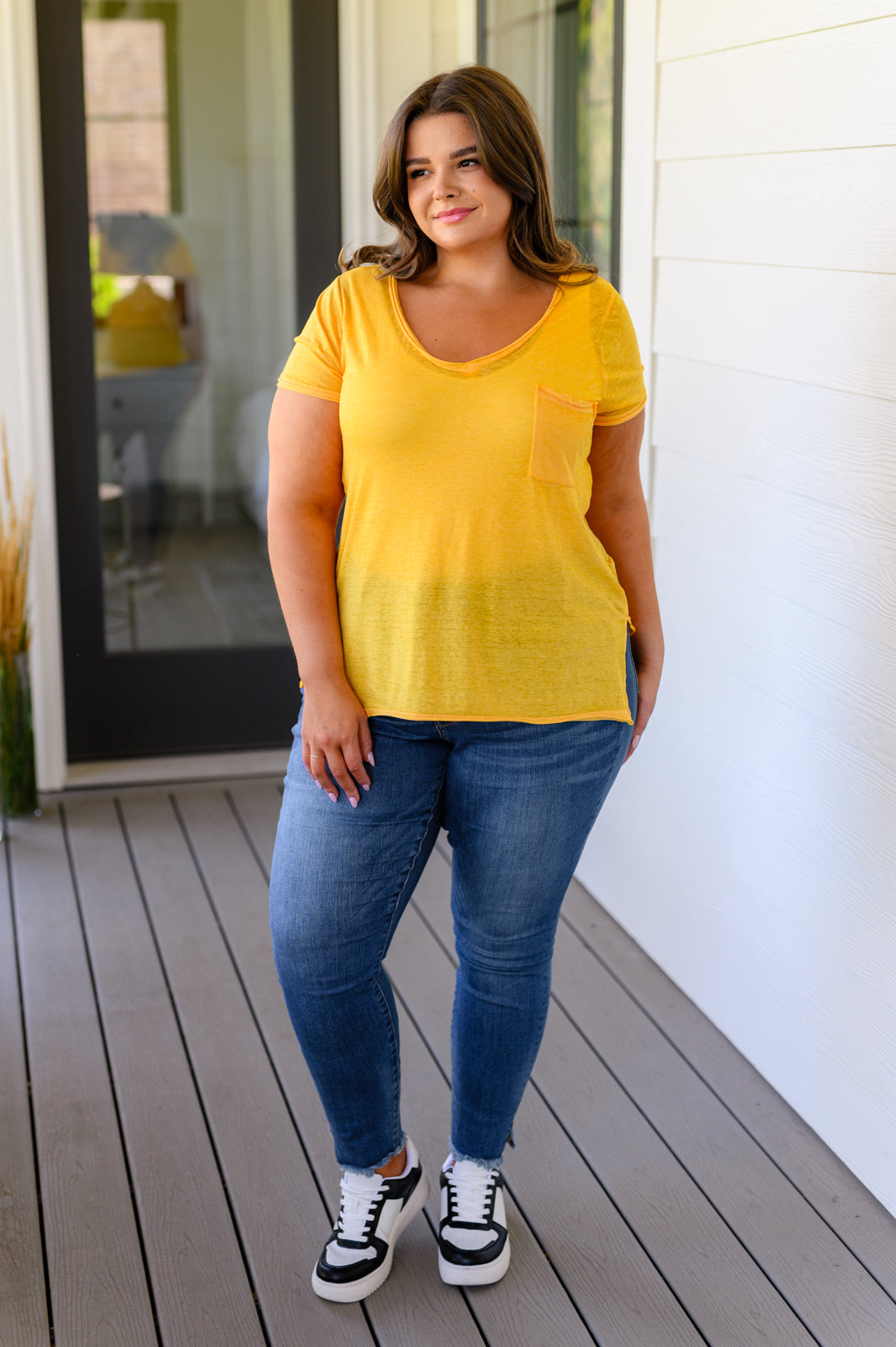 Melange Burnout V-Neck T-Shirt in Yellow Gold Tops