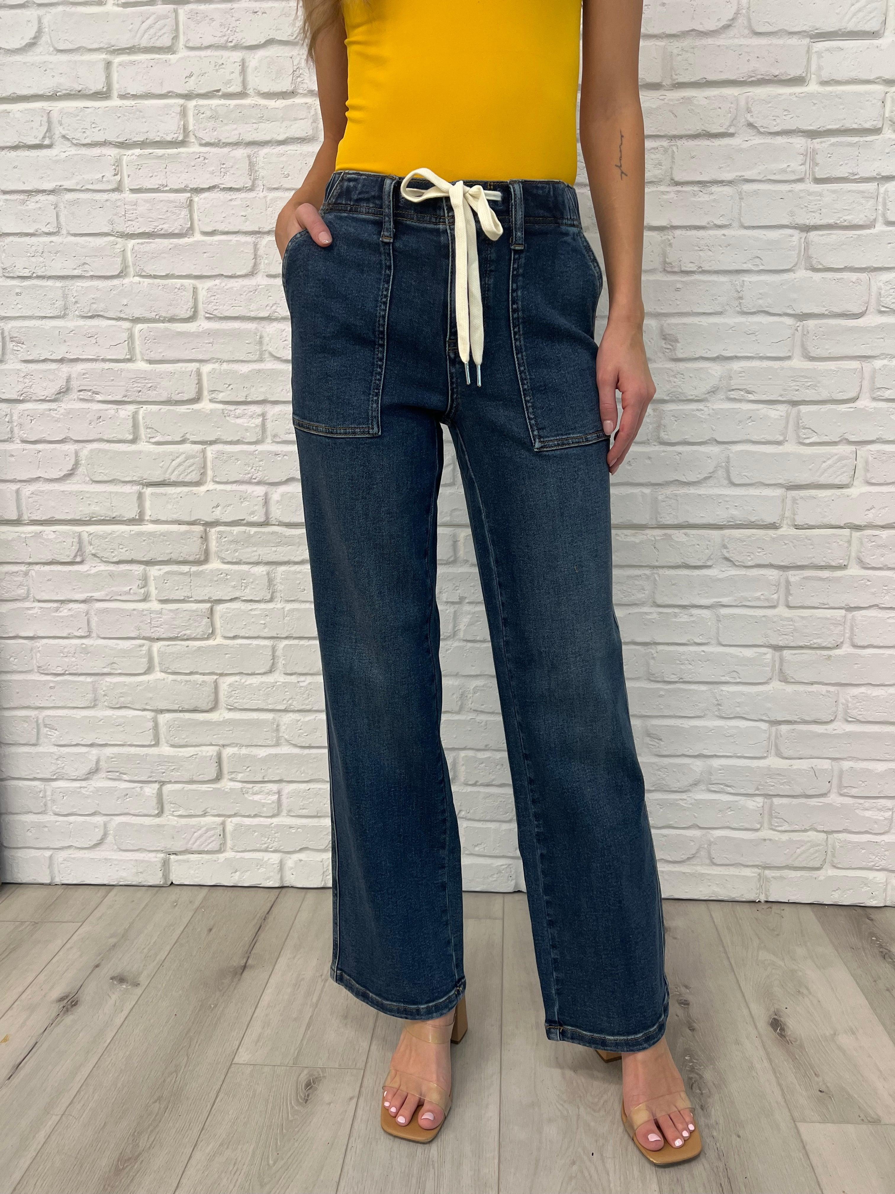 Judy Blue High Rise Drawstring Wide Leg Jeans | Jeans Daverri Fashions