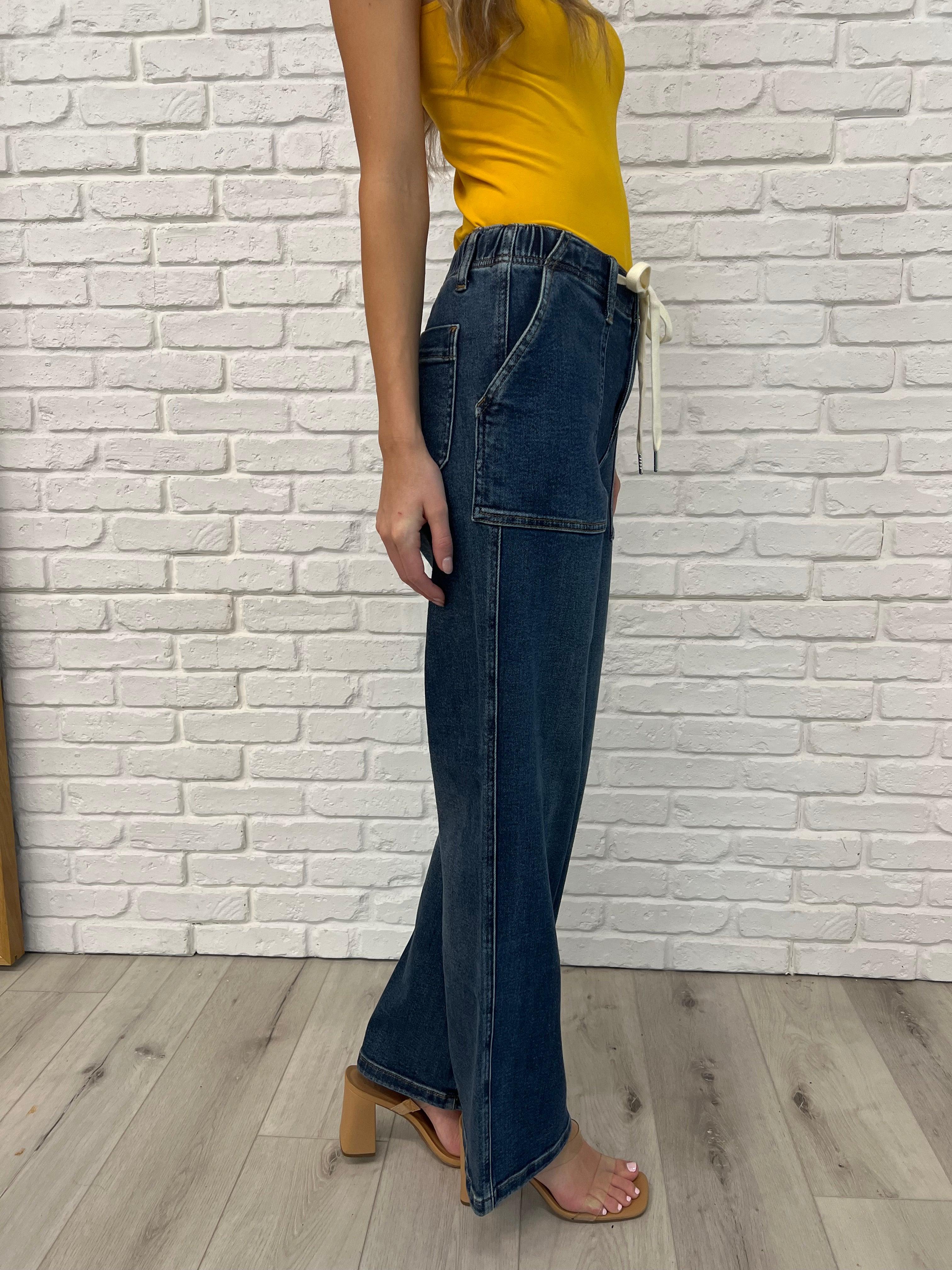 Judy Blue High Rise Drawstring Wide Leg Jeans | Jeans Daverri Fashions