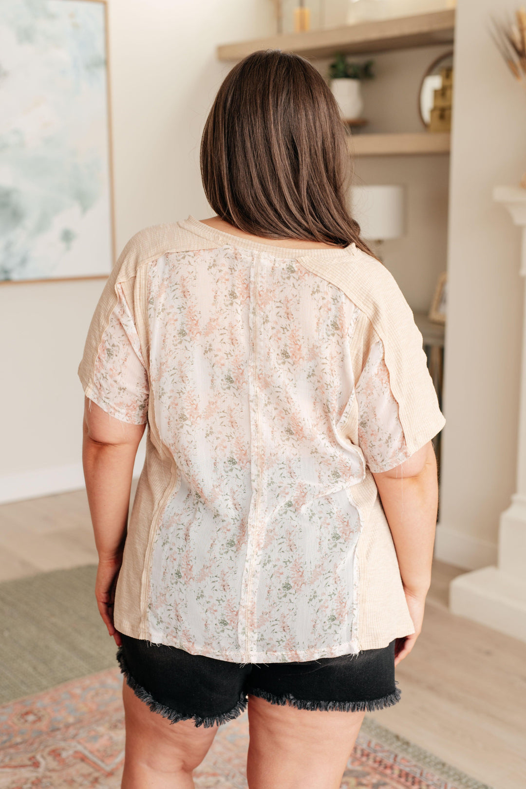 Mention Me Floral Accent Top in Toasted Almond Shirts & Tops