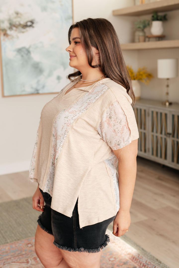 Mention Me Floral Accent Top in Toasted Almond Shirts & Tops