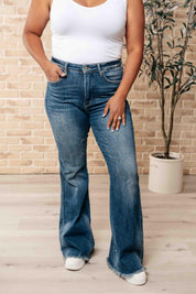 Judy Blue High Waist Control Top Frayed Hem Flare Jeans Jeans