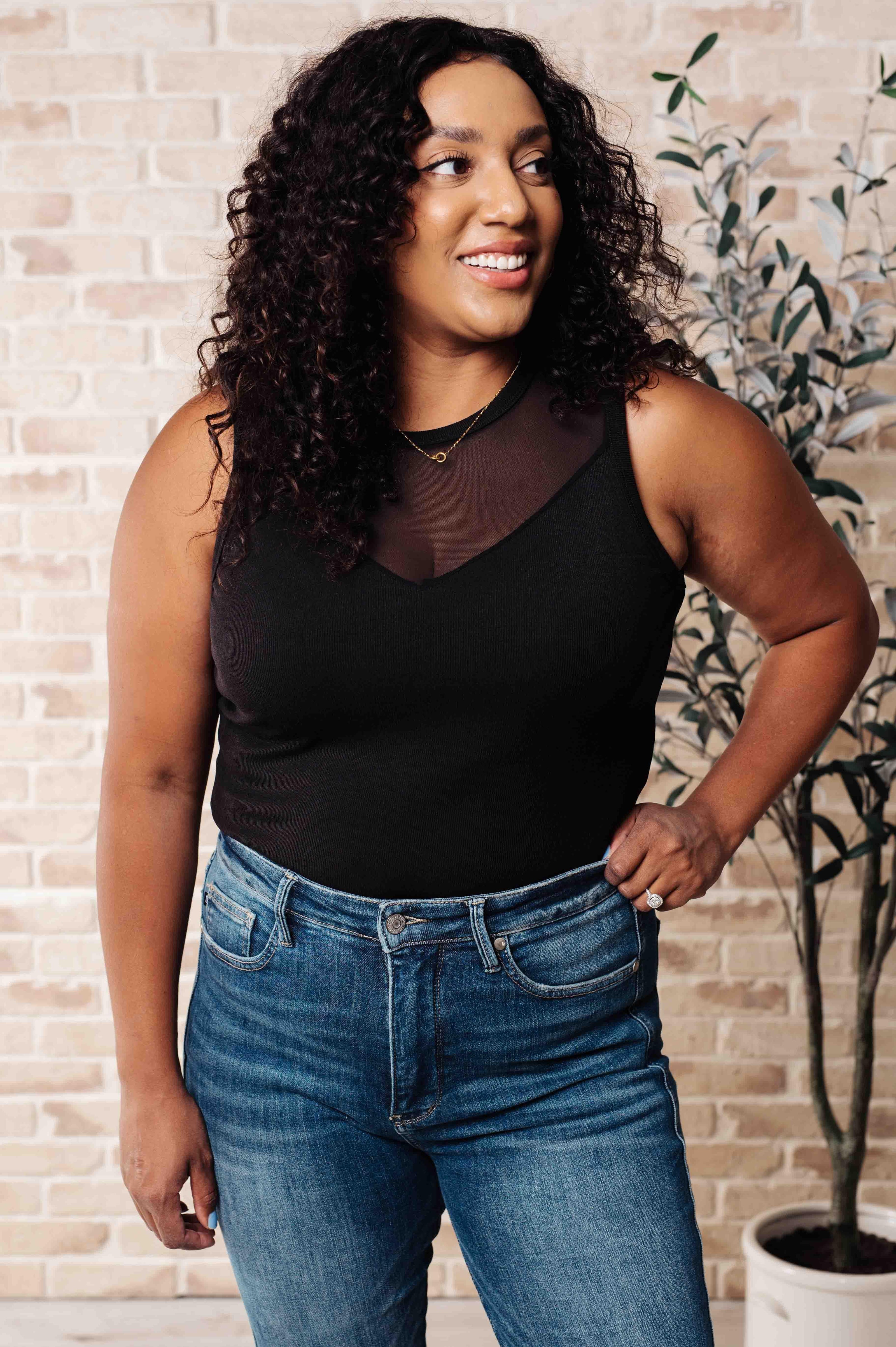 Mesh V-Neck Bodysuit Plus Size Bodysuits