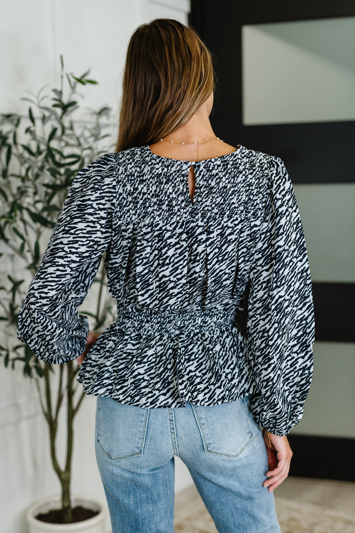 Muse Moves High Neck Peplum Blouse in Black | Womens Daverri Fashions