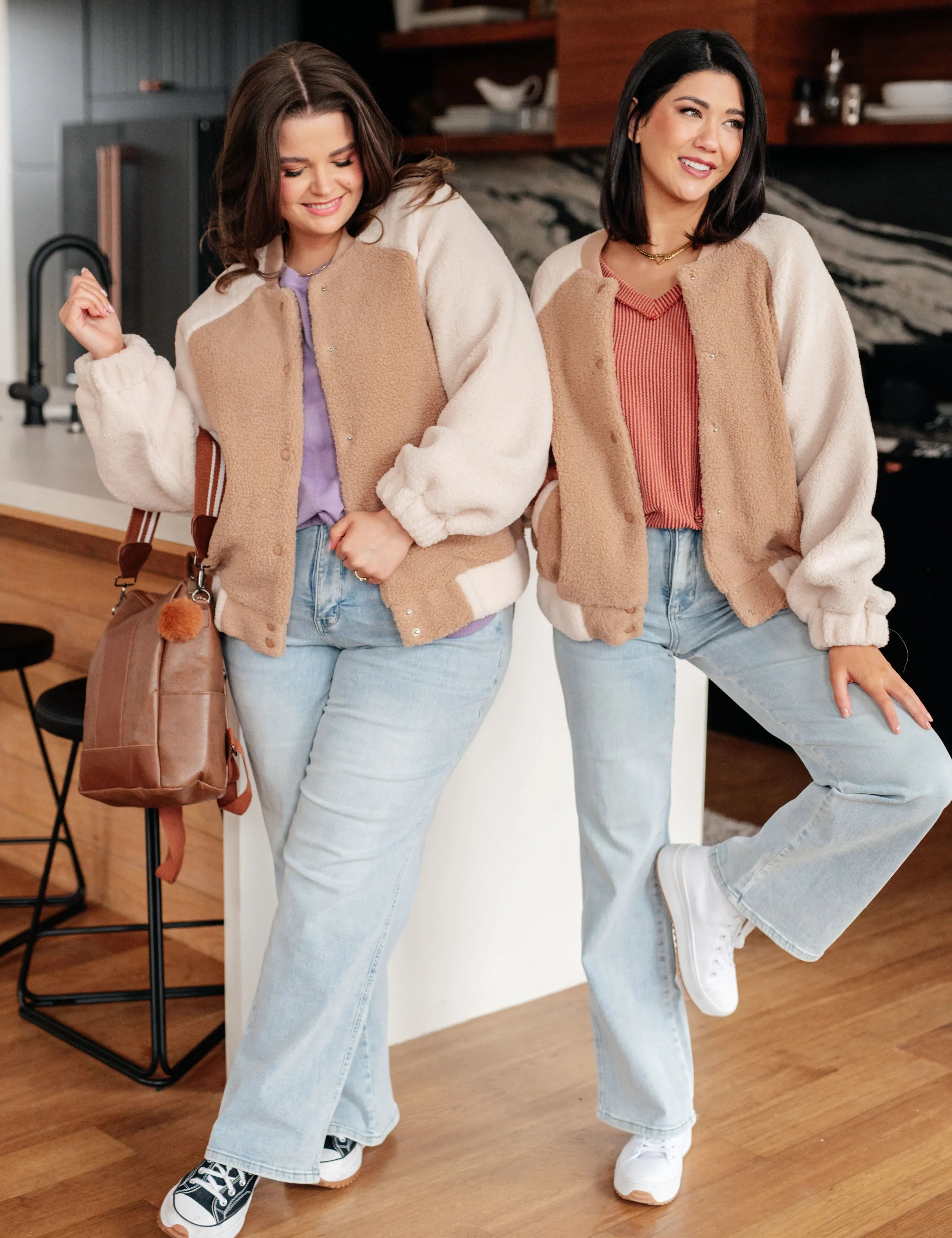 Very J Fleece Sherpa Bomber Jacket - DAVERRI FASHIONS