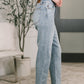 Natalie High Waist Ankle Straight light-wash denim jeans with frayed hems