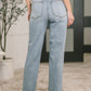 Natalie High Waist Ankle Straight light-wash denim jeans with frayed hems