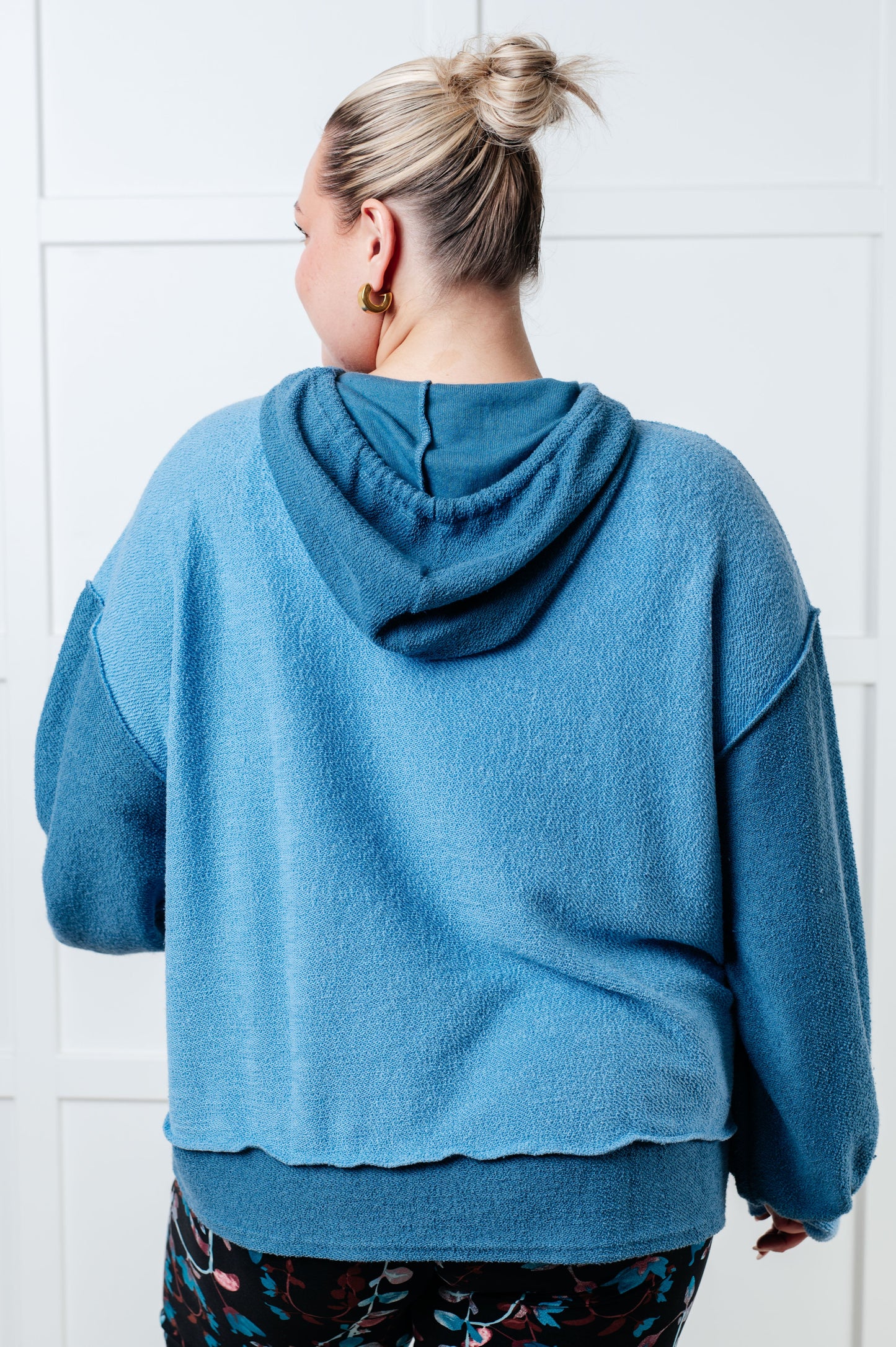 Teal Needs Some Logic Color Block Hoodie with knit texture and scalloped hem
