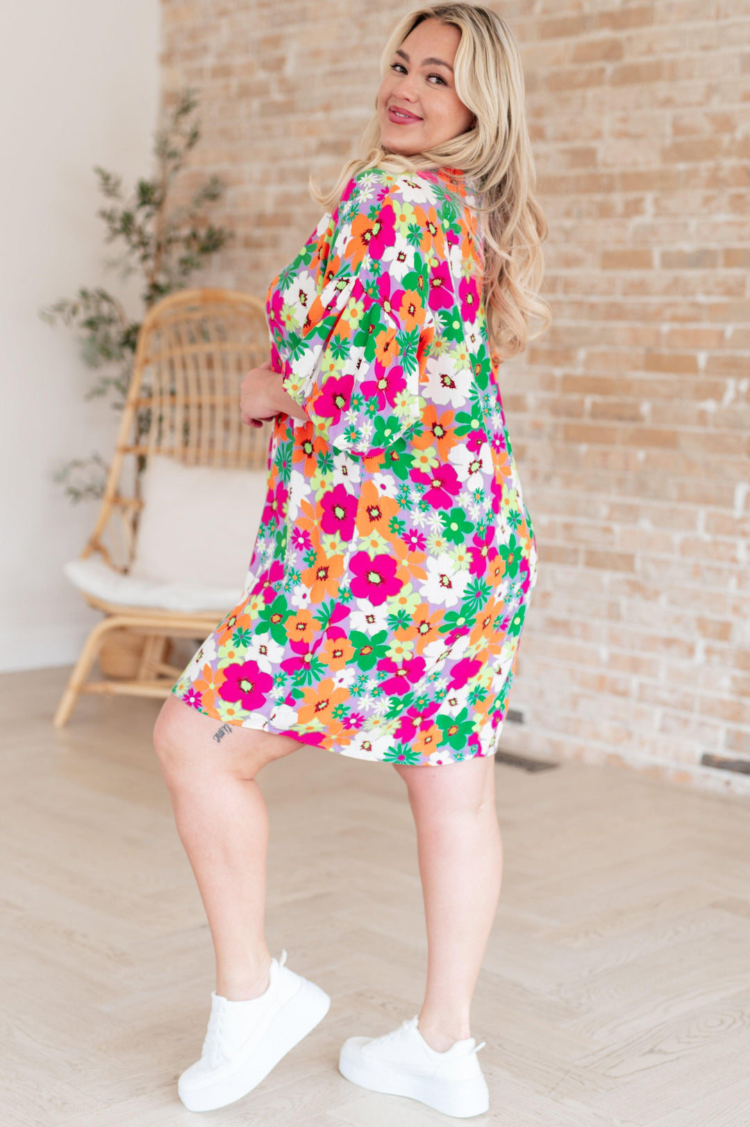 GeeGee Bubble Sleeve Floral Dress Midi Dresses