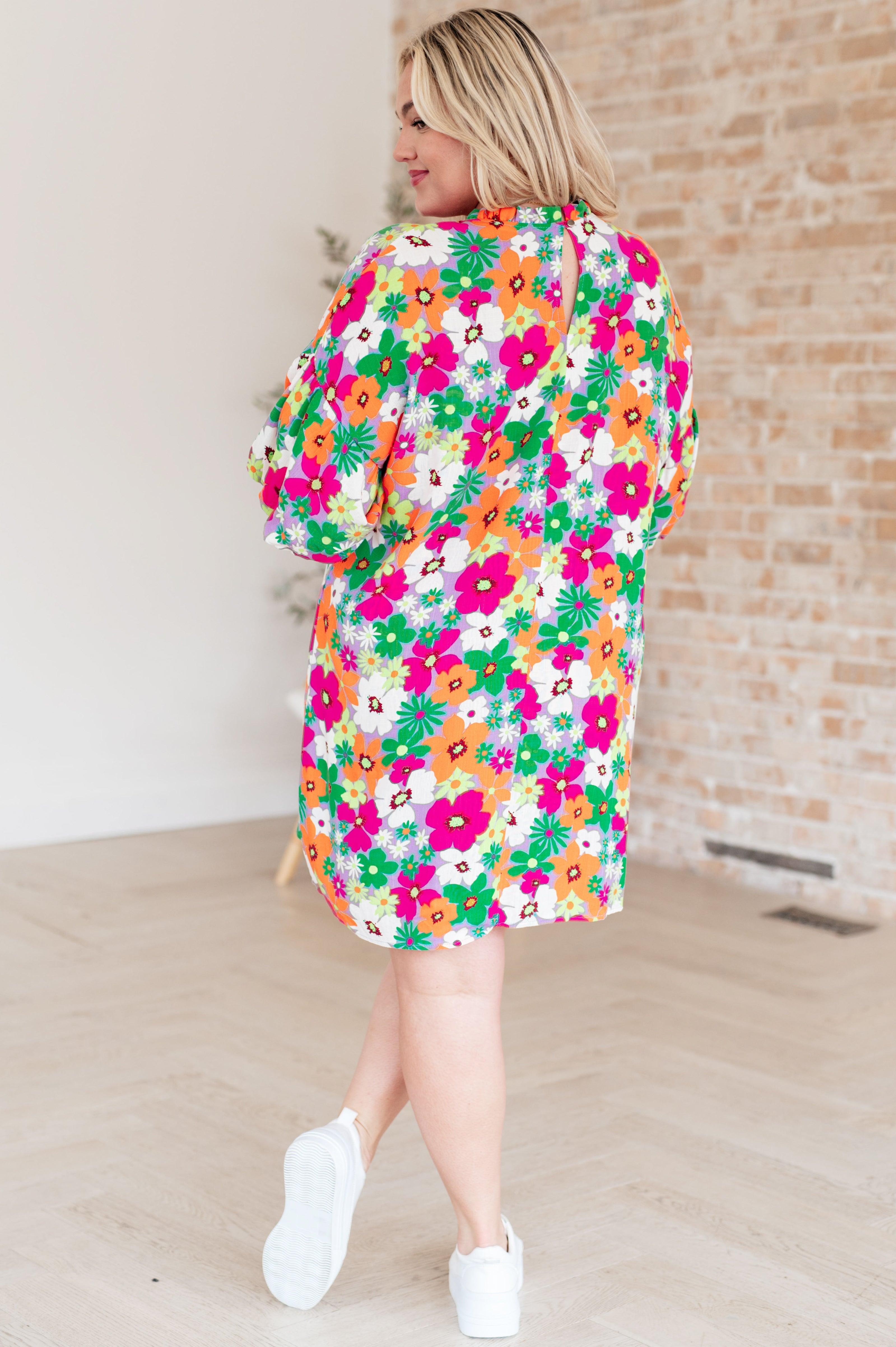 GeeGee Bubble Sleeve Floral Dress Midi Dresses