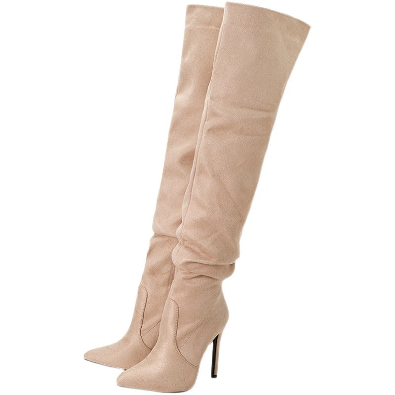 Pointed Toe Suede High Zipper Stiletto Heel Boots | Boots Daverri Fashions