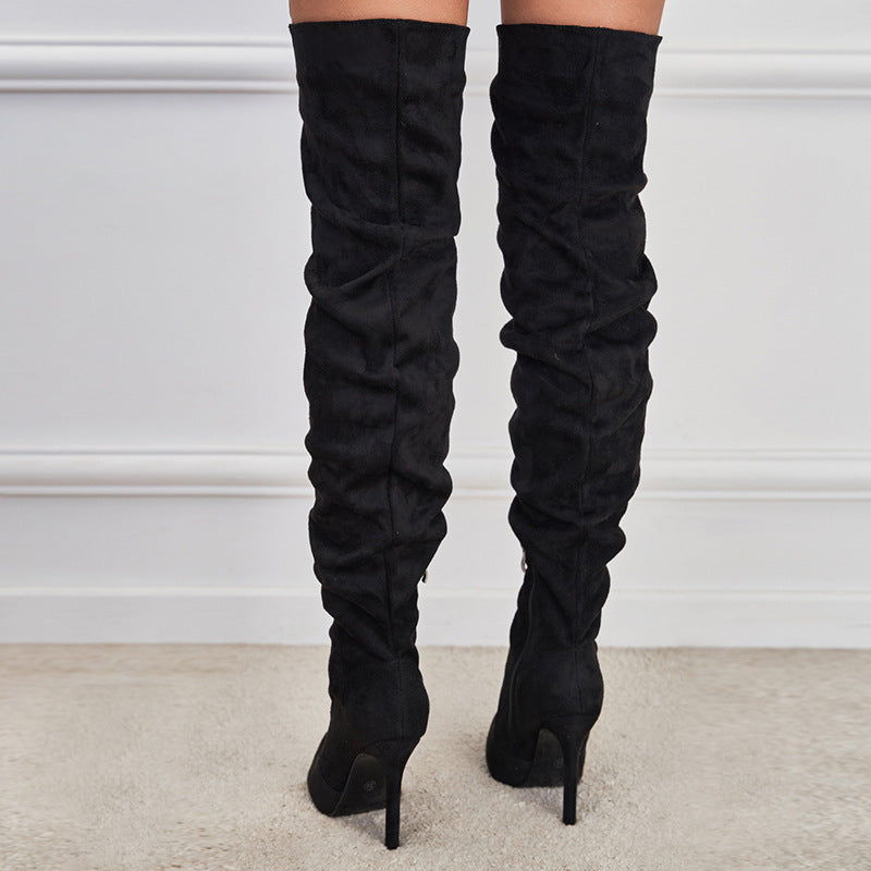 Pointed Toe Suede High Zipper Stiletto Heel Boots | Boots Daverri Fashions