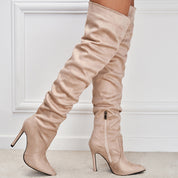 Apricot Pointed Toe Suede High Zipper Stiletto Heel Boots | Boots Daverri Fashions