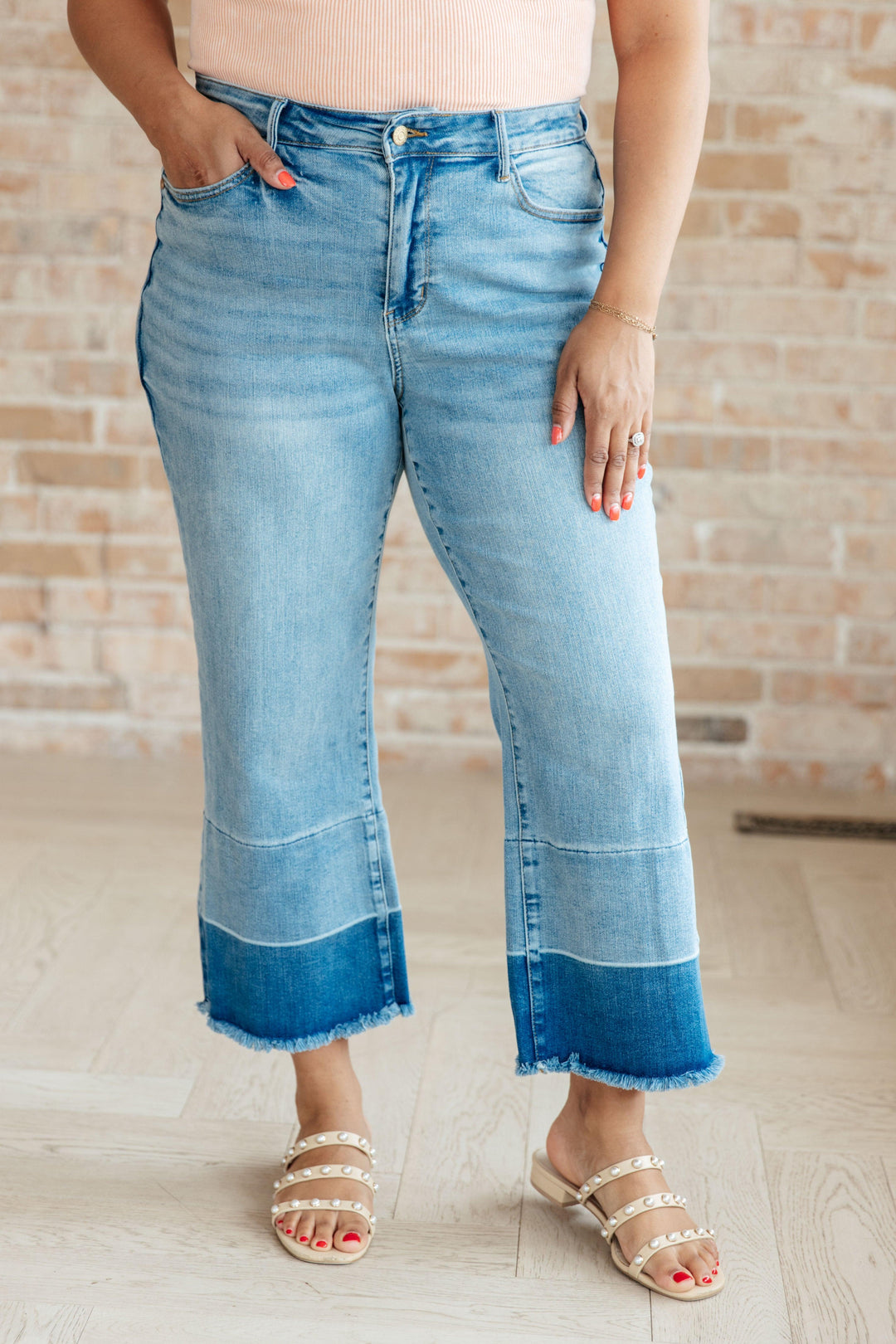 Olivia High Rise Wide Leg Crop Jeans in Medium Wash Jeans